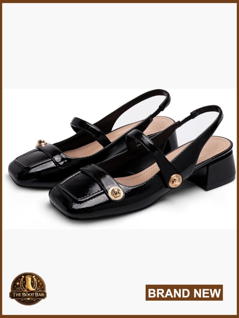 Slingback Mary Jane Block Heel Pumps Square Toe Chunky Heels